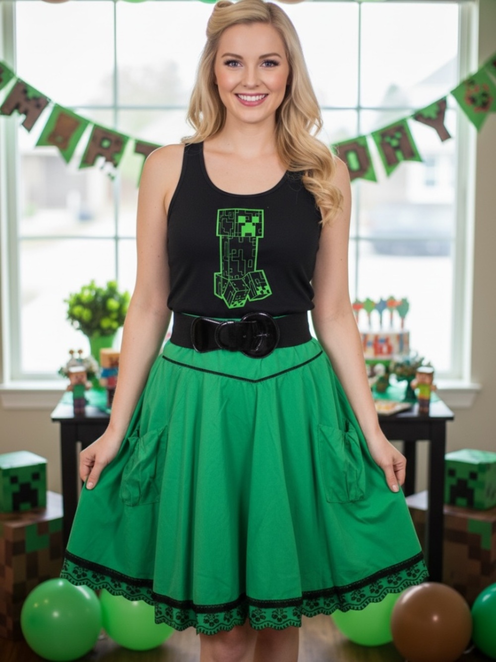 NWT 2 Piece S/M Women's Minecraft Birthy Party Costume Halloween Outfit Dress